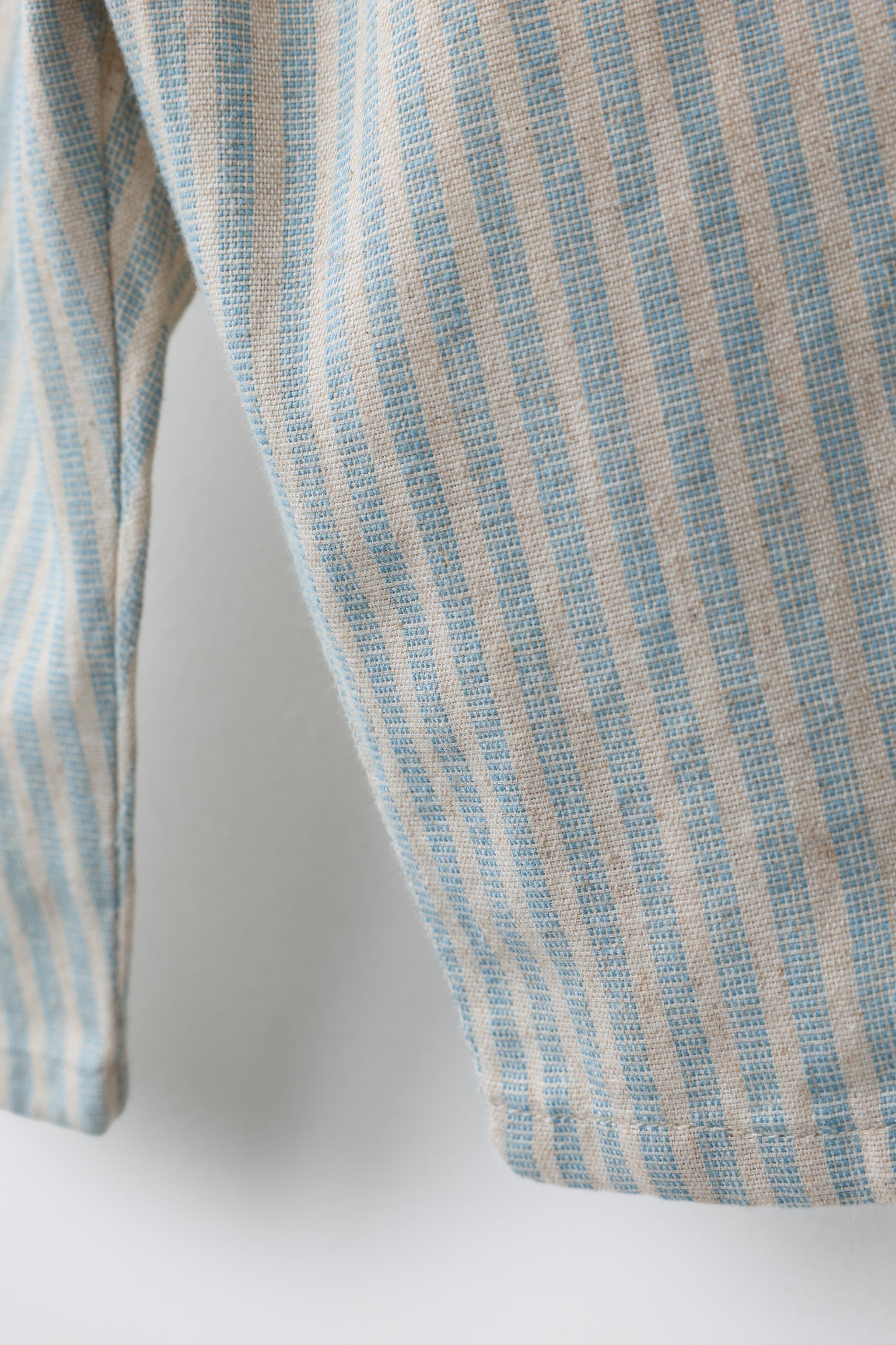 STRIPED COTTON AND LINEN PANTS